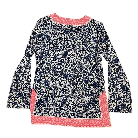 Lilly Pulitzer Ocean Cove Long Sleeve Tunic Top Oyster Bay Blue Krillin It. Sz S - Picture 10 of 15